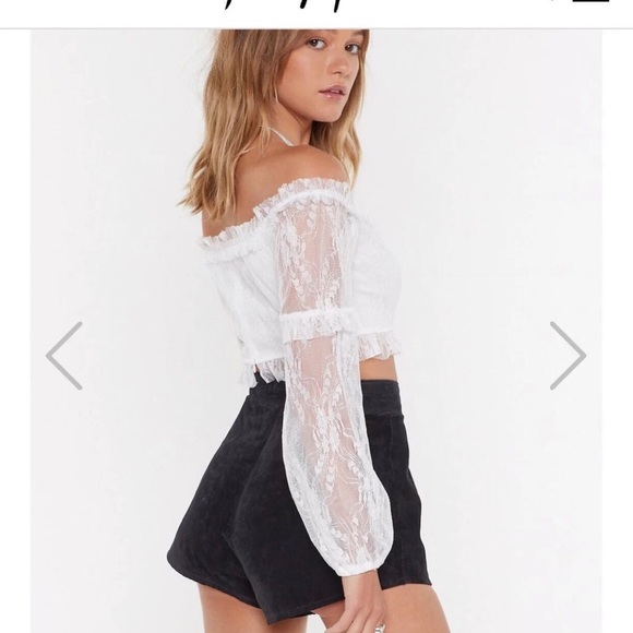 White Mesh Ruffle Crop Top - Picture 2 of 2